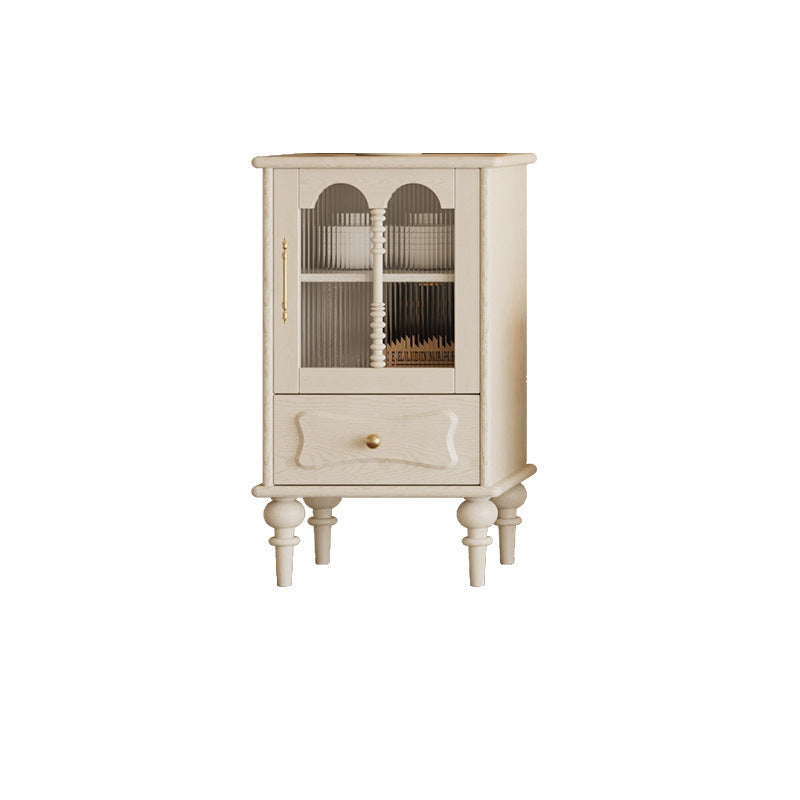 Traditional French Oak Striped Glass Arch-Door Console with Roman Column, Rectangular 2–3-Tier Side Table Cabinet for Living Room