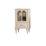 Traditional French Oak Striped Glass Arch-Door Console with Roman Column, Rectangular 2–3-Tier Side Table Cabinet for Living Room