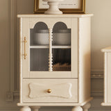 Traditional French Oak Striped Glass Arch-Door Console with Roman Column, Rectangular 2–3-Tier Side Table Cabinet for Living Room