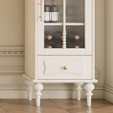 Traditional French Oak Striped Glass Arch-Door Console with Roman Column, Rectangular 2–3-Tier Side Table Cabinet for Living Room
