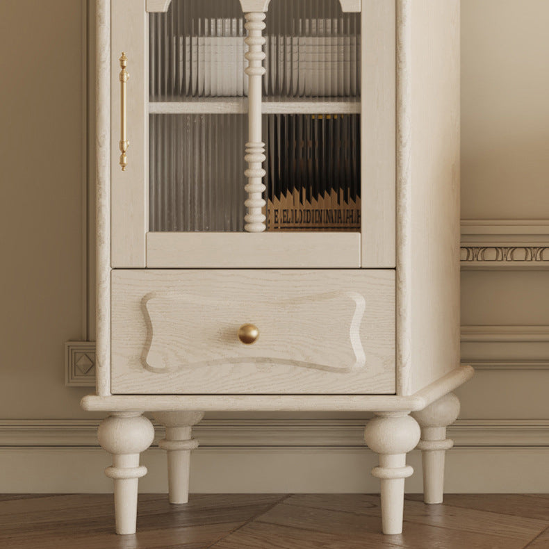 Traditional French Oak Striped Glass Arch-Door Console with Roman Column, Rectangular 2–3-Tier Side Table Cabinet for Living Room