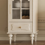Traditional French Oak Striped Glass Arch-Door Console with Roman Column, Rectangular 2–3-Tier Side Table Cabinet for Living Room