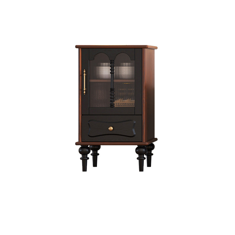 Traditional French Oak Striped Glass Arch-Door Console with Roman Column, Rectangular 2–3-Tier Side Table Cabinet for Living Room