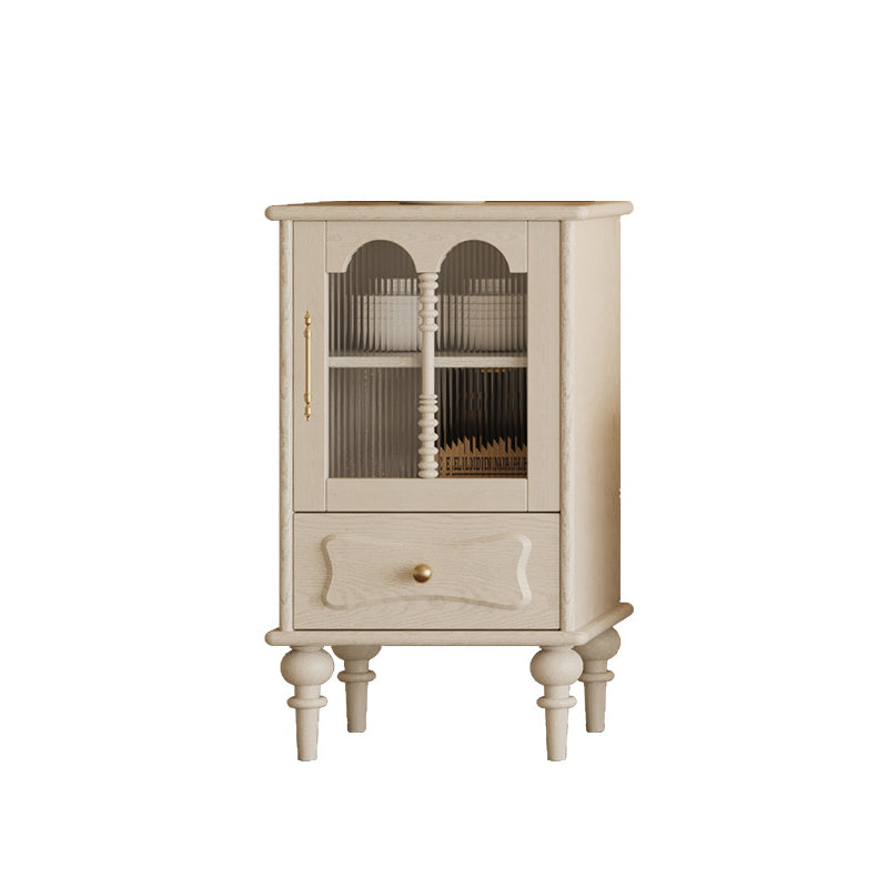 Traditional French Oak Striped Glass Arch-Door Console with Roman Column, Rectangular 2–3-Tier Side Table Cabinet for Living Room