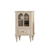 Traditional French Oak Striped Glass Arch-Door Console with Roman Column, Rectangular 2–3-Tier Side Table Cabinet for Living Room