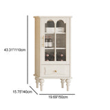 Traditional French Oak Striped Glass Arch-Door Console with Roman Column, Rectangular 2–3-Tier Side Table Cabinet for Living Room