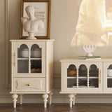 Traditional French Oak Striped Glass Arch-Door Console with Roman Column, Rectangular 2–3-Tier Side Table Cabinet for Living Room