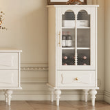 Traditional French Oak Striped Glass Arch-Door Console with Roman Column, Rectangular 2–3-Tier Side Table Cabinet for Living Room