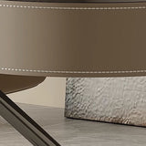 Modern Minimalist Saddle Leather & Wood Desk with Stainless Steel Oval X-Leg, 2-Drawer for Home Office