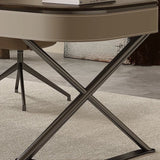 Modern Minimalist Saddle Leather & Wood Desk with Stainless Steel Oval X-Leg, 2-Drawer for Home Office