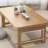Traditional Japanese Solid Wood Table - Rounded-Ended Rectangular Design with 1-Tier Folding, Perfect for Living Room