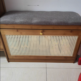 Traditional Japanese Bamboo Ventilated Shoe Bench – Rectangular ABS Construction with Linen Finish for Entryway & Living Room