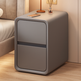 Contemporary Minimalist Nightstand – Microfiber Leather, Solid Wood & Metal, Rounded-Rectangle Design with 2 Drawers for Bedroom
