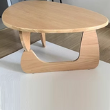 Traditional Japanese Rubberwood Rounded-Triangle Coffee Table, 1-Tier, for Living Room
