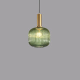 Chic Minimalist Striped Glass Lantern Pendant Light — 1 Light Fixture