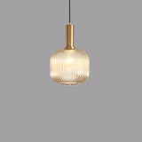 Chic Minimalist Striped Glass Lantern Pendant Light — 1 Light Fixture