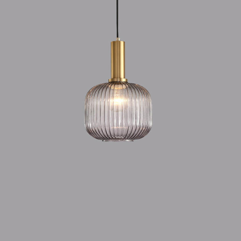 Chic Minimalist Striped Glass Lantern Pendant Light — 1 Light Fixture