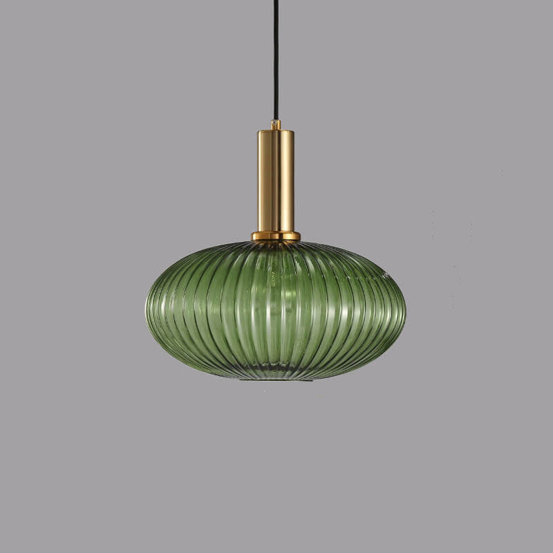 Chic Minimalist Striped Glass Lantern Pendant Light — 1 Light Fixture