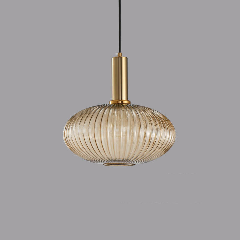 Chic Minimalist Striped Glass Lantern Pendant Light — 1 Light Fixture