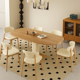 Traditional Japanese Elliptical Ash Wood Dining Table & Faux Leather Chair Set - Oak Finish, Seats 4-6