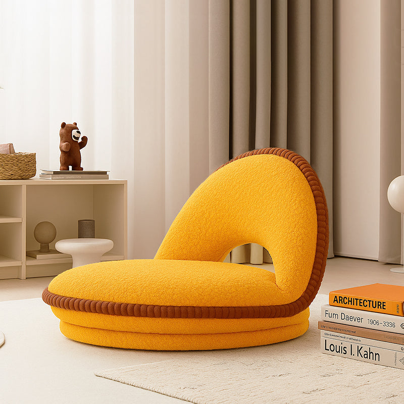 Traditional Japanese Rotatable Semi-Circular Plush Teddy Velvet Armless Chair with Foldable Multi-Layer Board and Tatami Backrest – Ideal Living Room Seating