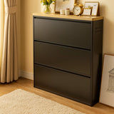 Modern Minimalist Steel Slim Rectangular Shoe Storage with Flip Drawers — 3/4-Tier Entryway Organizer