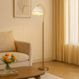 Japanese Vintage Flower Floor Lamp - Solid Wood & Iron with Fabric Shade, 1-Light Standing Lamp