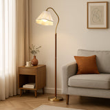 Japanese Vintage Flower Floor Lamp - Solid Wood & Iron with Fabric Shade, 1-Light Standing Lamp