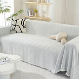 Ultra-Soft Chenille Herringbone Tassel Couch Cover — Plush Sofa Throw Blanket