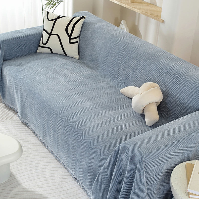 Ultra-Soft Chenille Herringbone Tassel Couch Cover — Plush Sofa Throw Blanket