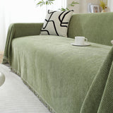 Ultra-Soft Chenille Herringbone Tassel Couch Cover — Plush Sofa Throw Blanket