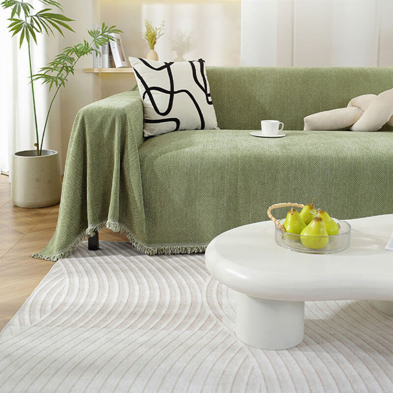 Ultra-Soft Chenille Herringbone Tassel Couch Cover — Plush Sofa Throw Blanket