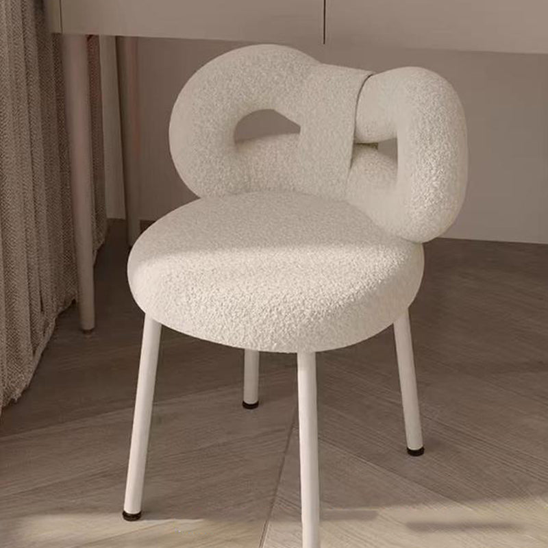 Contemporary Bow-Knot Lambswool Vanity Stool with Iron Frame, Backrest, Armless for Bedroom