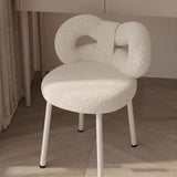 Contemporary Bow-Knot Lambswool Vanity Stool with Iron Frame, Backrest, Armless for Bedroom