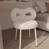 Contemporary Bow-Knot Lambswool Vanity Stool with Iron Frame, Backrest, Armless for Bedroom