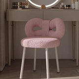 Contemporary Bow-Knot Lambswool Vanity Stool with Iron Frame, Backrest, Armless for Bedroom