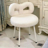 Contemporary Bow-Knot Lambswool Vanity Stool with Iron Frame, Backrest, Armless for Bedroom