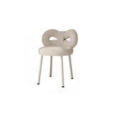 Contemporary Bow-Knot Lambswool Vanity Stool with Iron Frame, Backrest, Armless for Bedroom