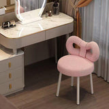 Contemporary Bow-Knot Lambswool Vanity Stool with Iron Frame, Backrest, Armless for Bedroom