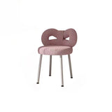 Contemporary Bow-Knot Lambswool Vanity Stool with Iron Frame, Backrest, Armless for Bedroom