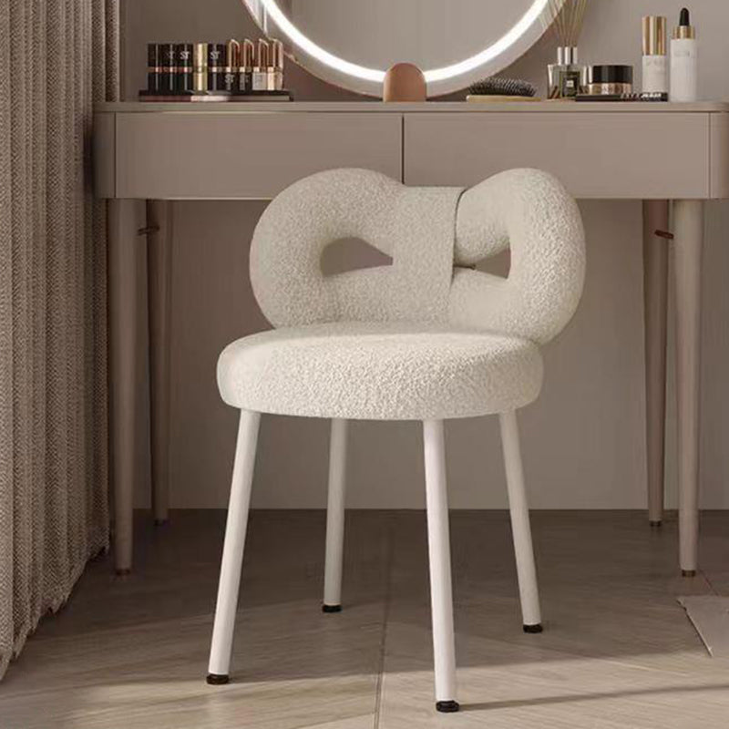 Contemporary Bow-Knot Lambswool Vanity Stool with Iron Frame, Backrest, Armless for Bedroom
