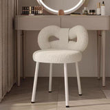 Contemporary Bow-Knot Lambswool Vanity Stool with Iron Frame, Backrest, Armless for Bedroom