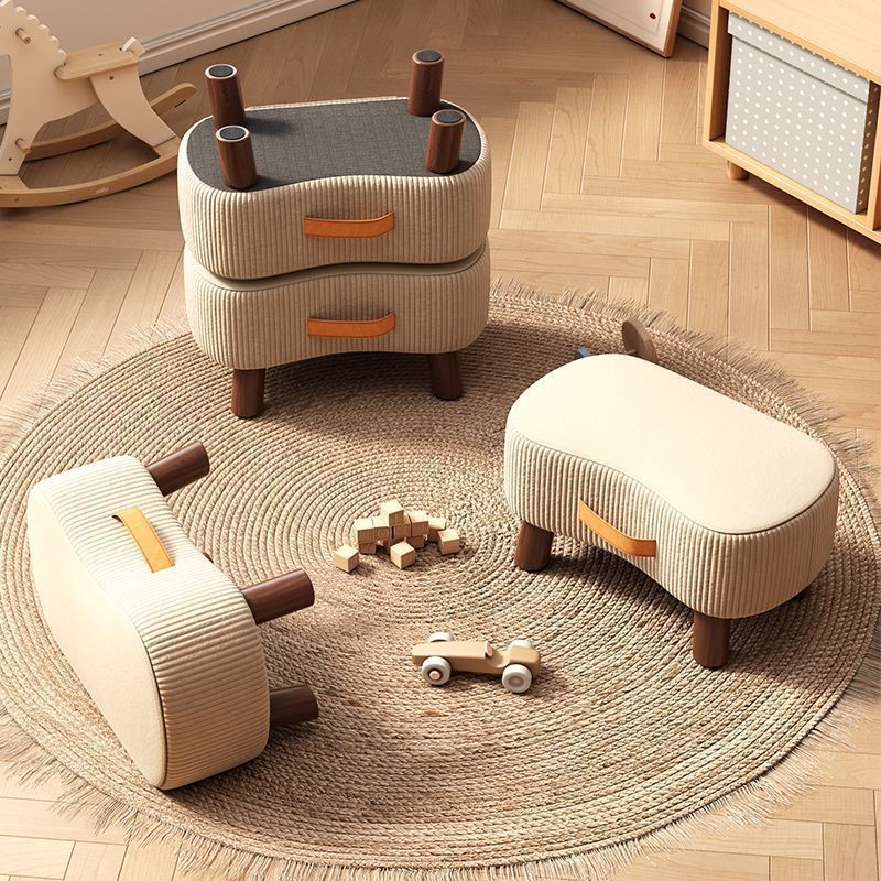 Contemporary Nordic Cuboid Footstool – Portable, Backless & Armless with Flannelette Tech Fabric on Solid Wood for Living Room