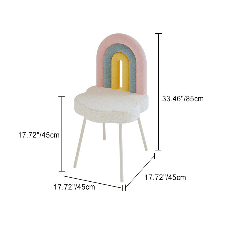 Contemporary Rainbow Lambswool Iron Vanity Stool with Backrest – Armless Bedroom Chair