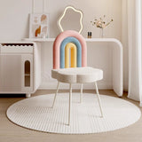 Contemporary Rainbow Lambswool Iron Vanity Stool with Backrest – Armless Bedroom Chair