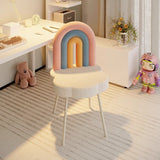 Contemporary Rainbow Lambswool Iron Vanity Stool with Backrest – Armless Bedroom Chair