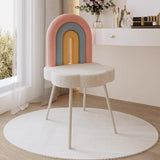 Contemporary Rainbow Lambswool Iron Vanity Stool with Backrest – Armless Bedroom Chair
