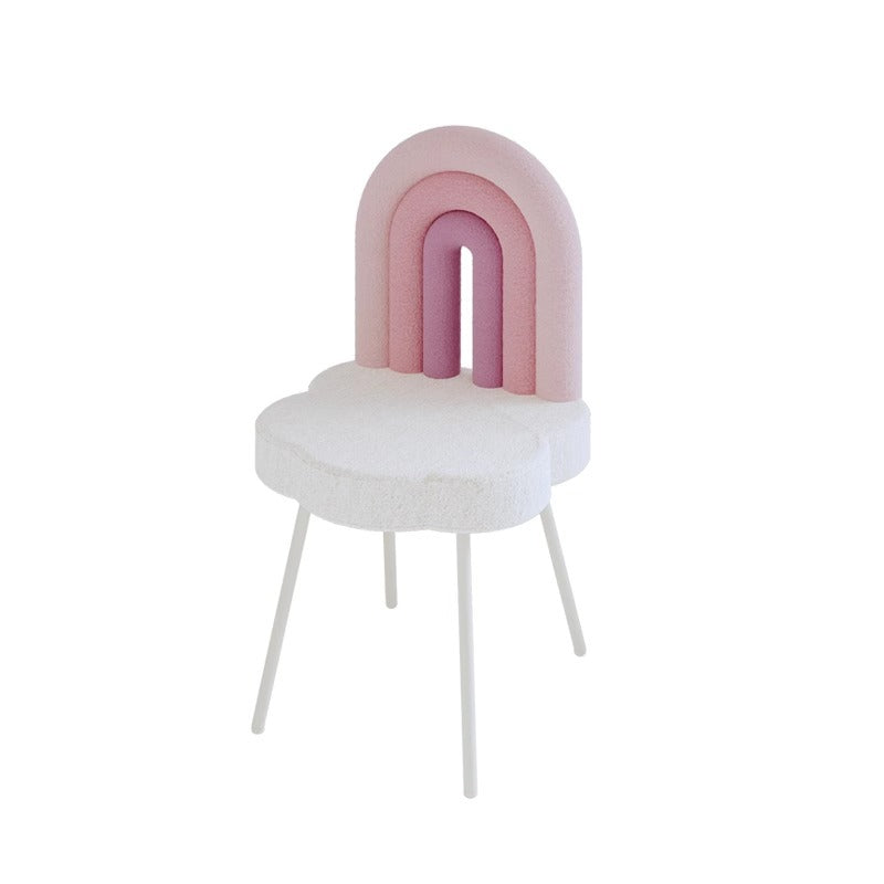 Contemporary Rainbow Lambswool Iron Vanity Stool with Backrest – Armless Bedroom Chair