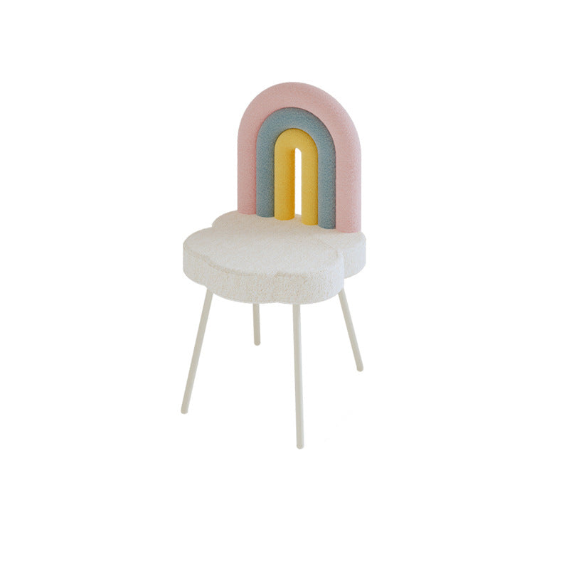 Contemporary Rainbow Lambswool Iron Vanity Stool with Backrest – Armless Bedroom Chair