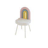 Contemporary Rainbow Lambswool Iron Vanity Stool with Backrest – Armless Bedroom Chair